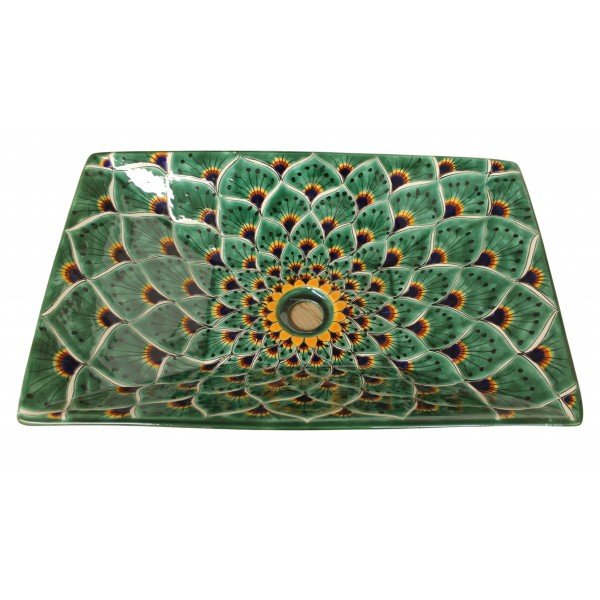 Mexican Talavera Vessel Rectangular Sink Pavo Verde